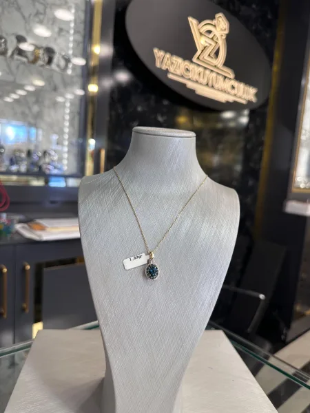 14 AYAR ALTIN MAVİ TAŞLI KOLYE